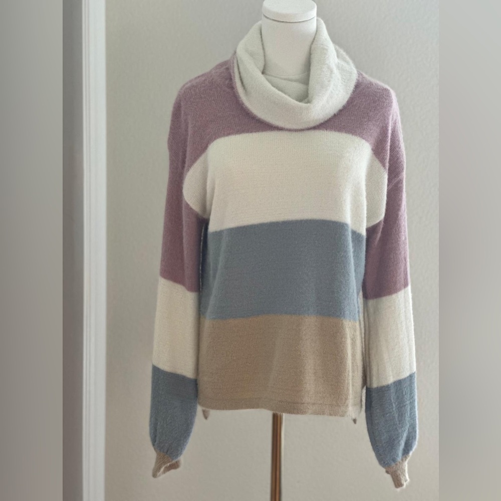 Cozy Colorblock Cowl Neck Sweater